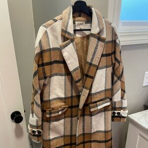 Listicle Camel Plaid Longline Coat